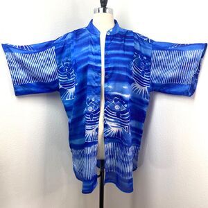 Blue Silky Oversize Semi-Sheer Tunic Blouse 2X Beach Coverup Lounge Boho Resort